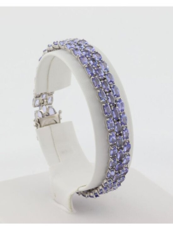 Unbranded Jewelry - Sterling Silver 20 Carat Natural Tanzanite 3 Row Tennis Bracelet 7 1/4" inch